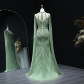 Green Mermaid Evening Dress with Cape Sleeves